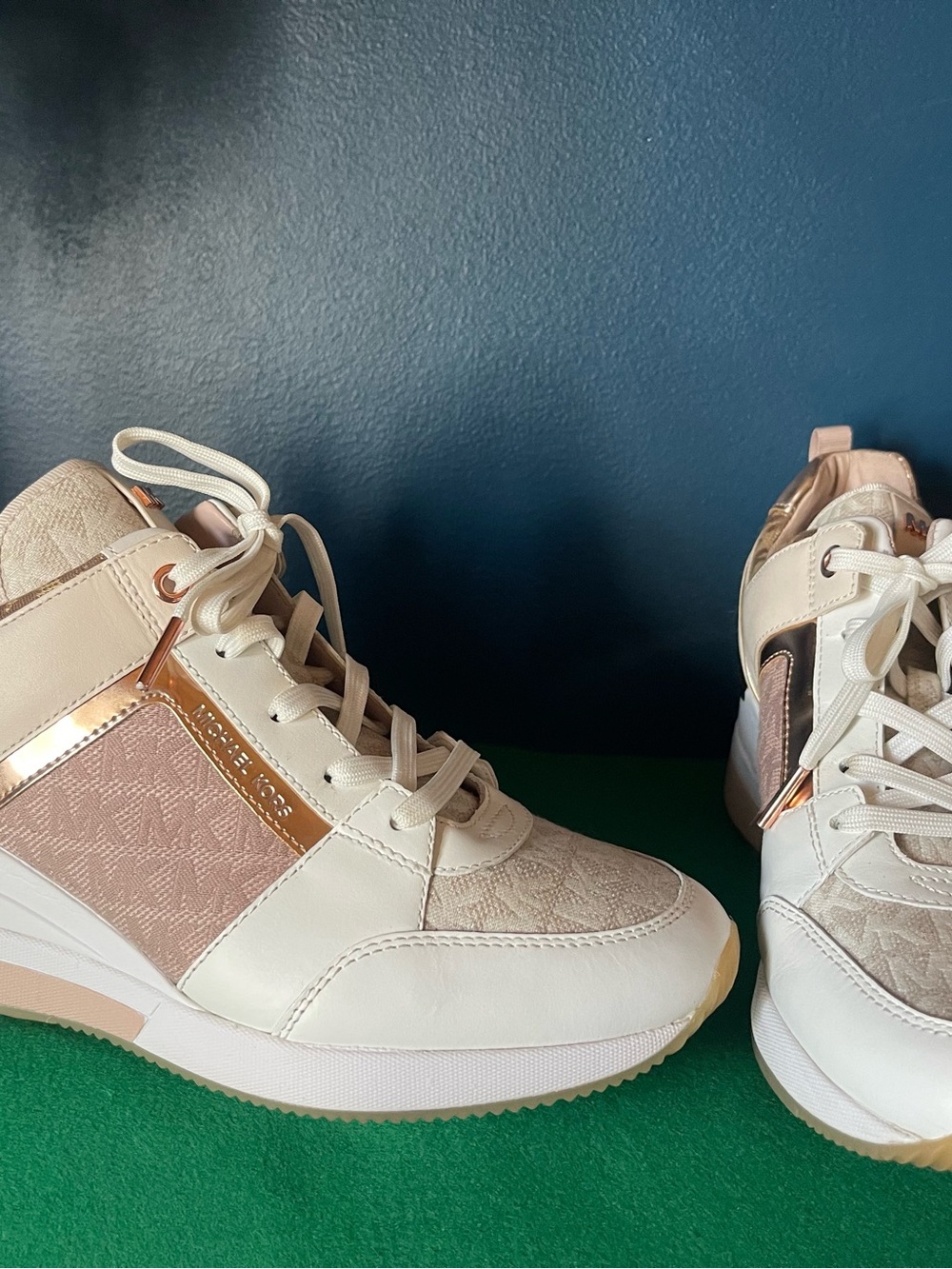 Michael Kors Cream & Blush Wedge Sneakers